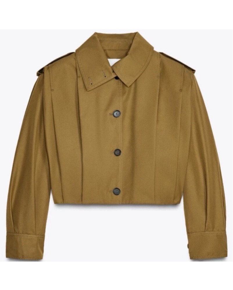 Zara Cropped Pleated Olive Green Jacket by Zara - Pickle