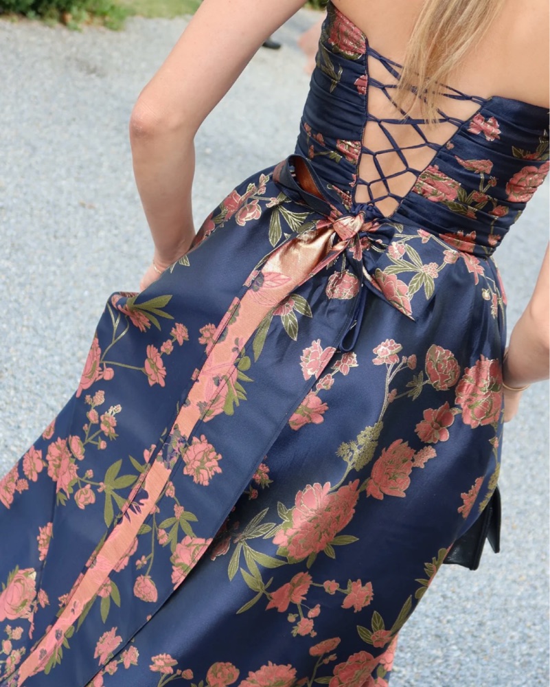 v chapman Navy Floral Strapless Dress by V Chapman - Pickle