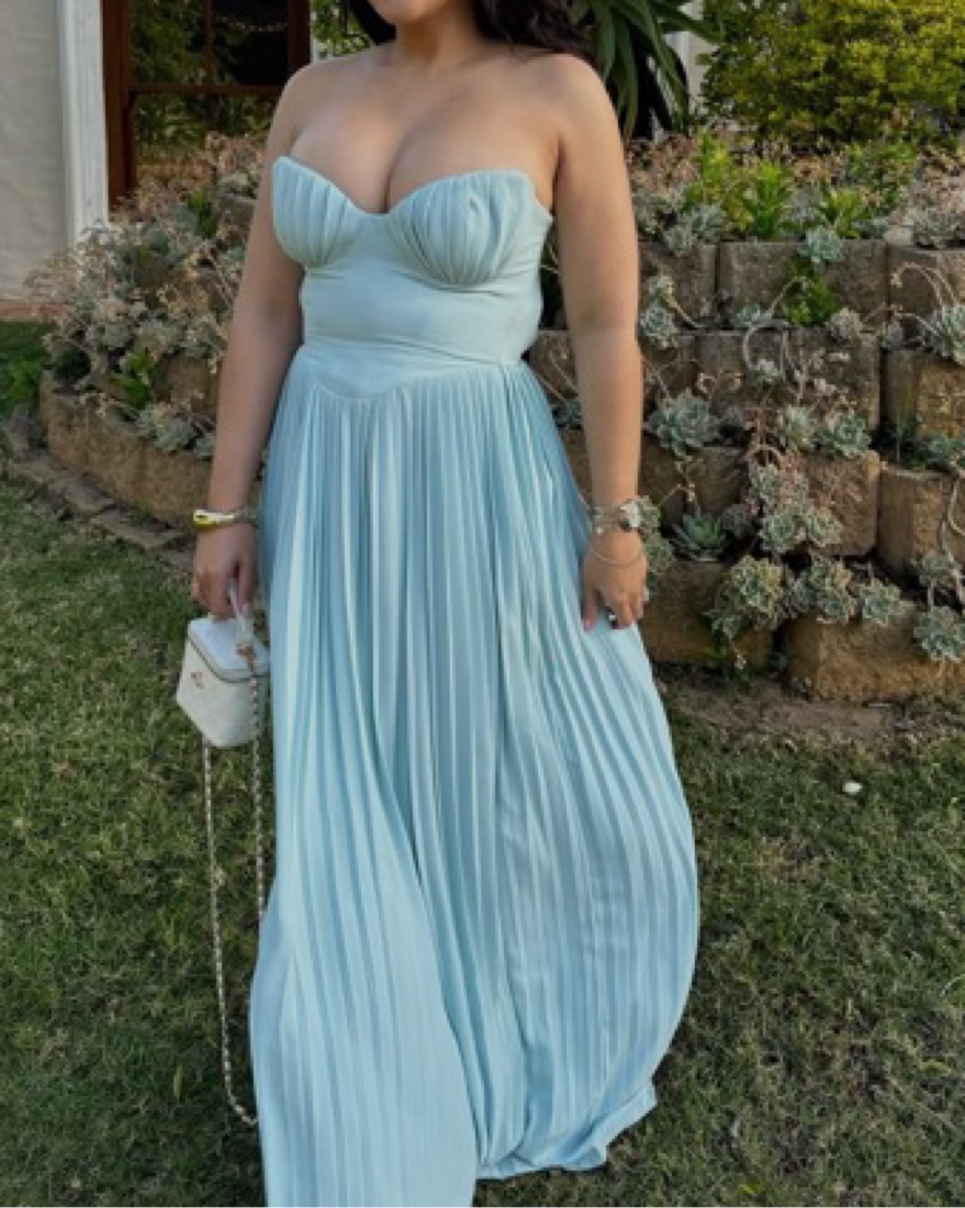 house of cb blue strapless dress Rent House Of CB Marcella Pleated Maxi Dress (Ocean Blue) – Dress for a  Night main image 1