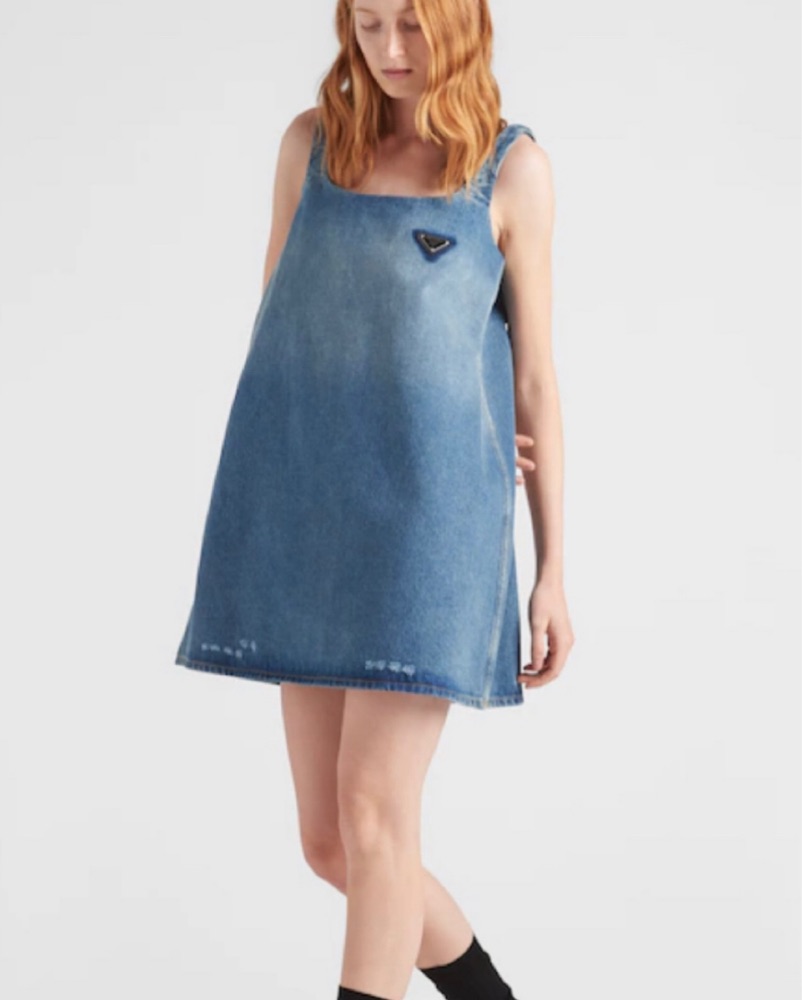 denim prada dress Prada Women's Oversized Organic Denim Shirt - Blue
