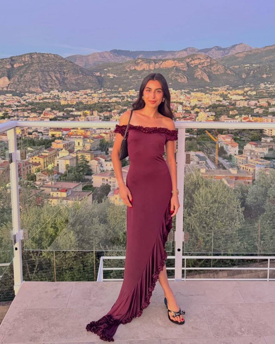 off the shoulder twist dress Amirah Organza Brocade Off The Shoulder Twist Neck Long Dress