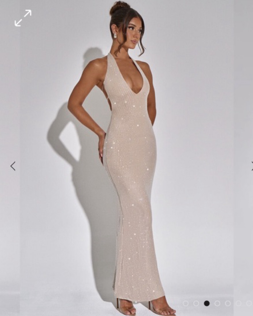 backless dress nude Nude Maxi Dress with Open Back and Pearl Detail main image 0