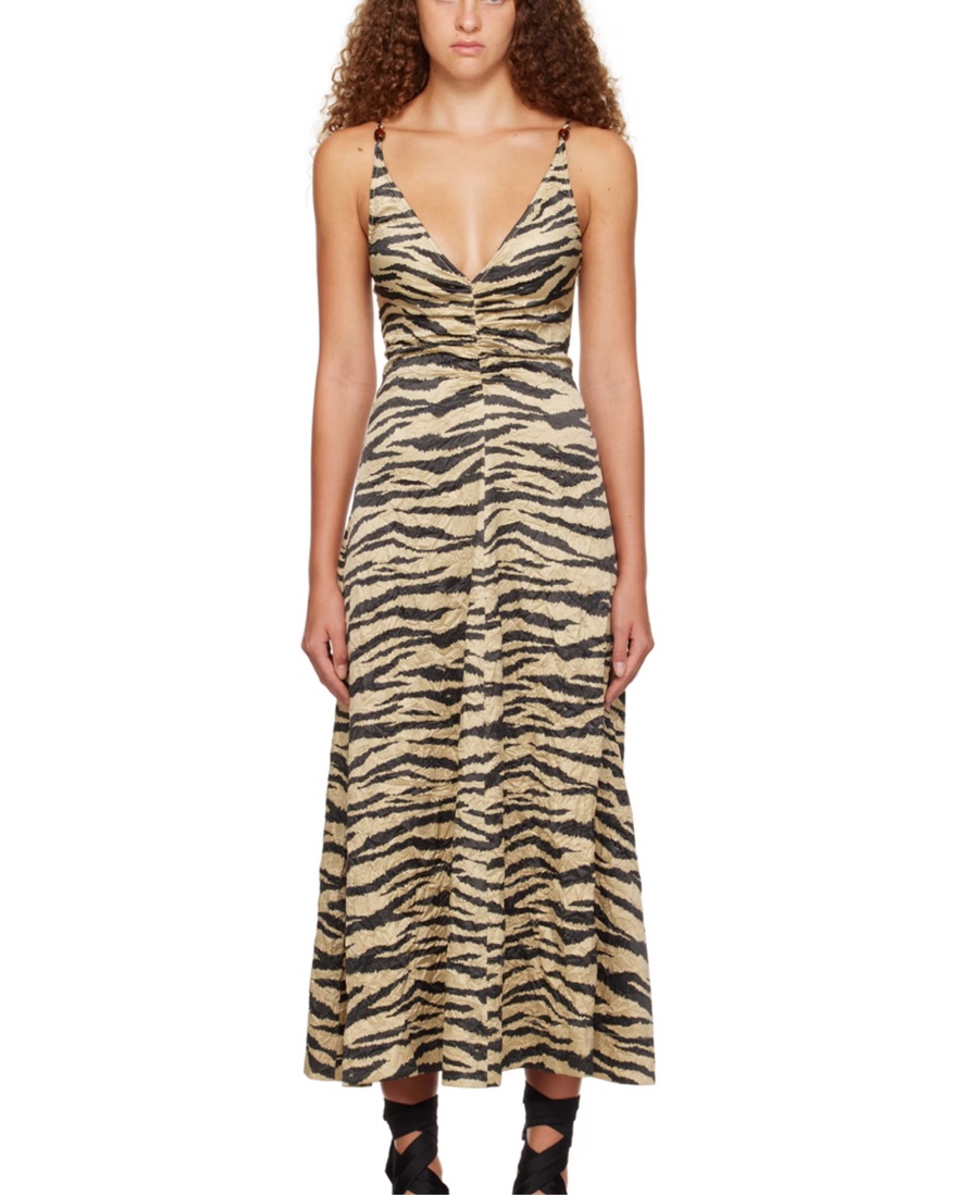 Ganni Khaki Crinkled Maxi Dress by Ganni - Pickle