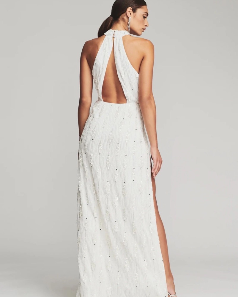 prima sequin dress retrofete Prima Dress White Sequin High Slit Party Luxury M NWT $1395