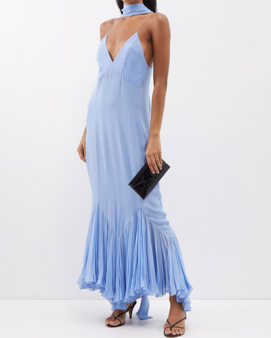 khaite blue dress with scarf Aria Maxi Dress with Scarf in Sky Blue
