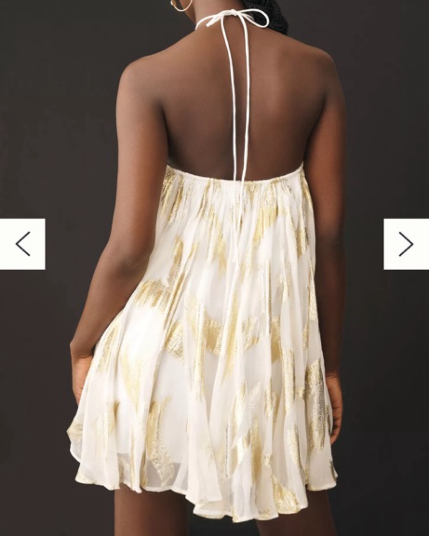 Anthropologie White/Gold Halter Dress by Anthropologie - Pickle