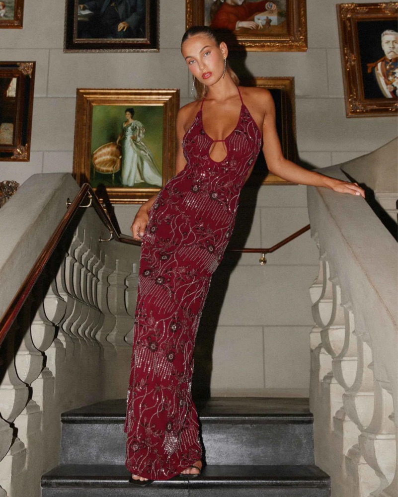 burgundy sequin maxi dress Engracia Sequin Maxi Dress | Burgundy | Womens main image 1