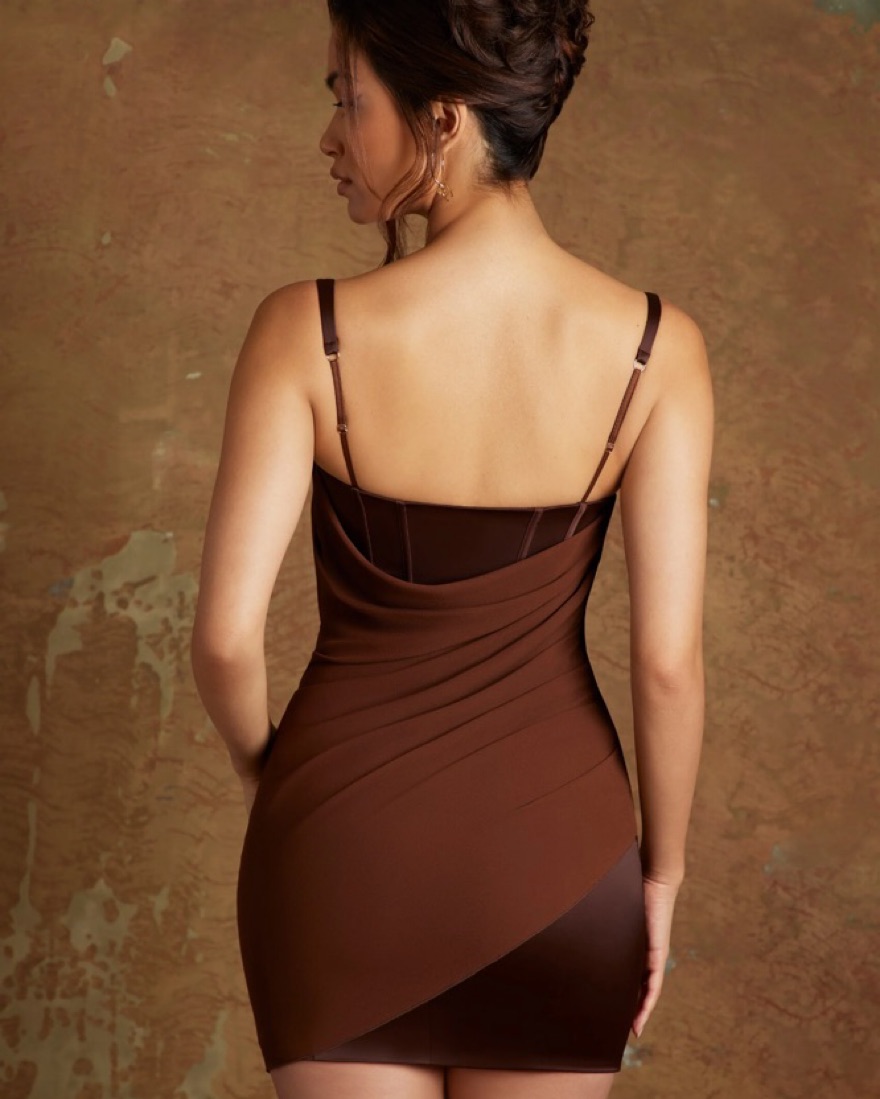 draped bust a-line mini dress in terracotta Draped Bust A-Line Mini Dress in Terracotta
