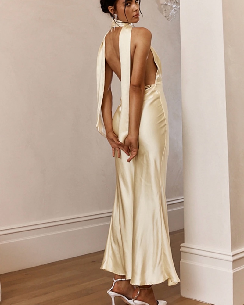 Selfie Leslie Butter Yellow Halter Maxi by Selfie Leslie - Pickle