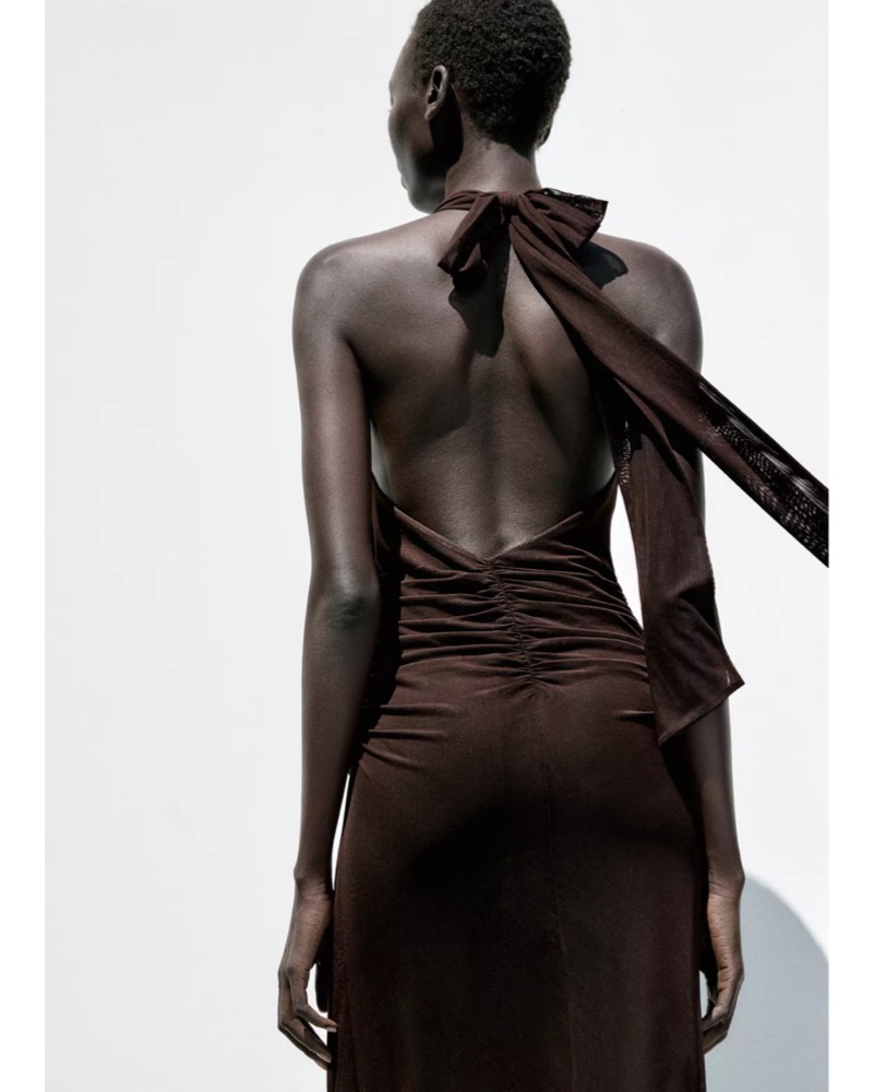 Brown Draped Halter Midi Dress Zara by Zara - Pickle