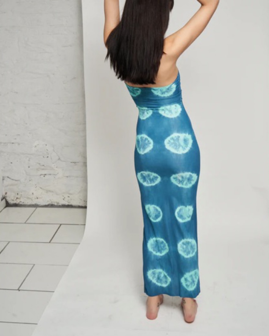 aritzia navy blue dress Vera Satin Floral Maxi Dress in Blue Multi