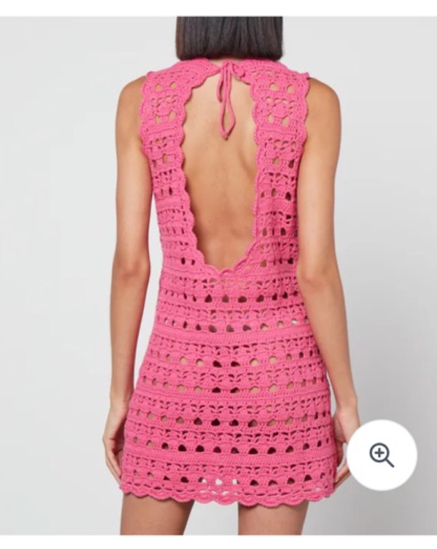 ganni pink crochet dress Ganni Crochet Cover Up Tunic in Shocking Pink