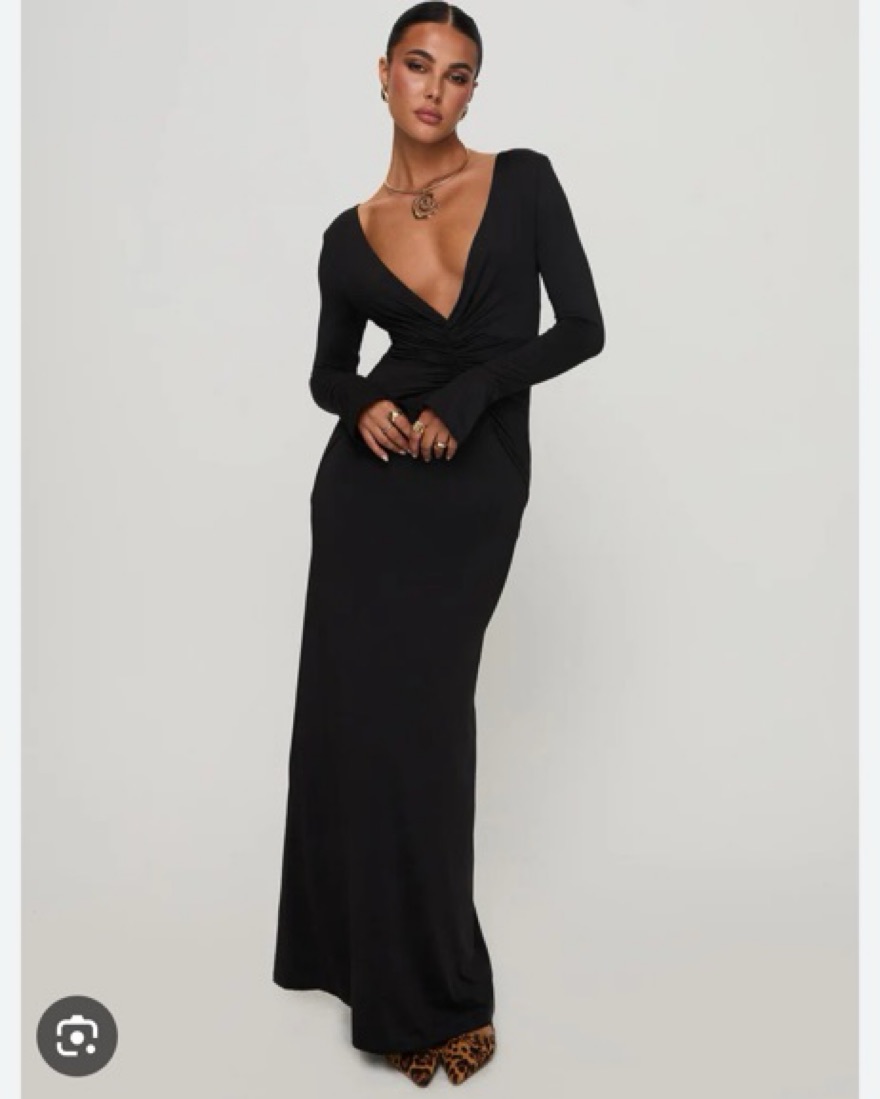 Black Plunge Neck Long Sleeve Maxi Dress | Pickle