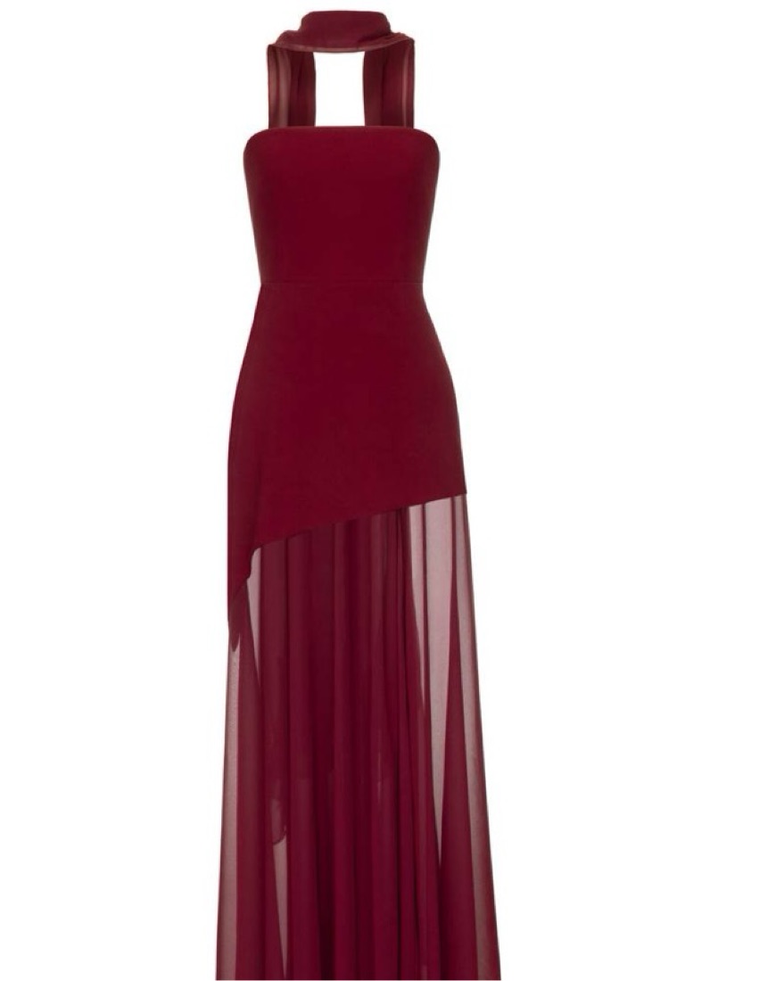 burgundy dress for mother of the bride Kelsey | Burgundy Asymmetric-Neck Maxi Dress With Ruched Detailing main image 0