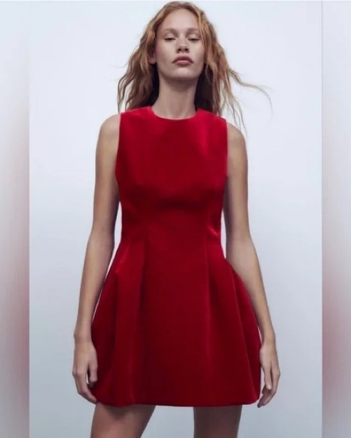 flared mini dress zara Vibrant Red Flared Mini Dress by Zara