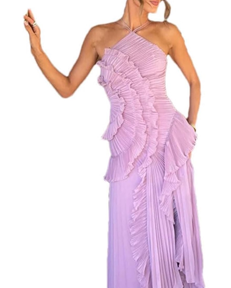 Purple Ruffle Halter Dress by Emilia the label - Pickle