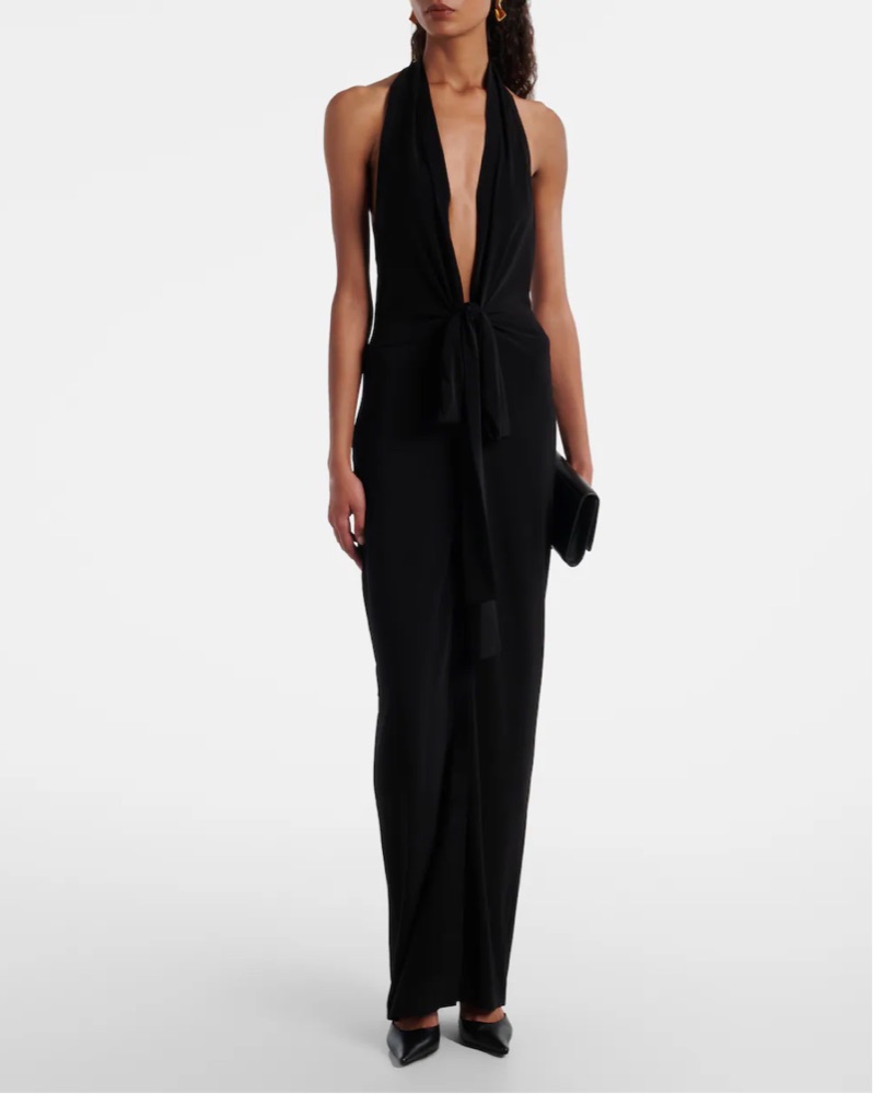 Norma Kamali Tie Front Halter Gown by Norma Kamali - Pickle