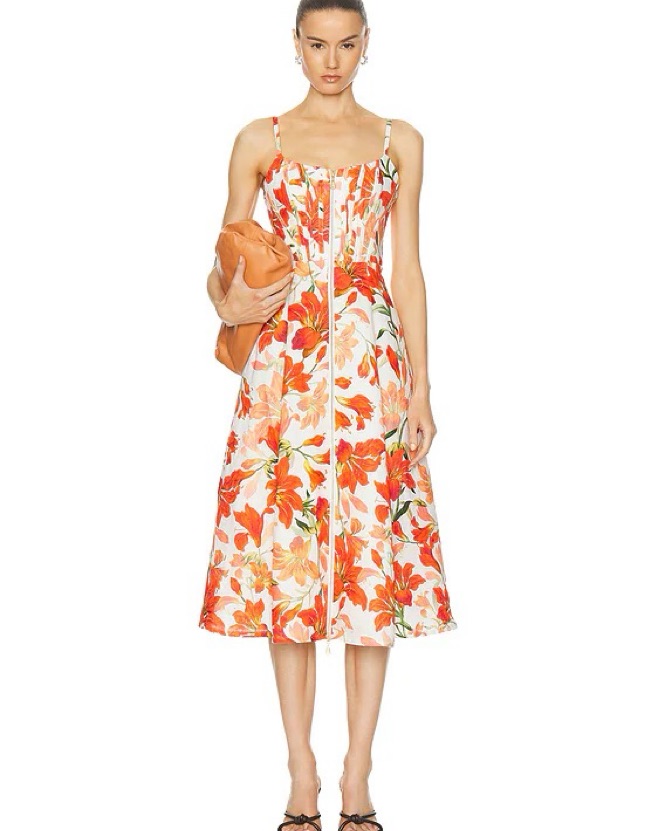 Zimmerman Orange Floral Midi Dres by Zimmermann - Pickle