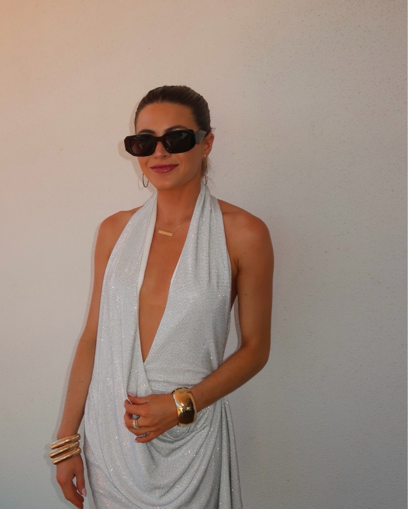 zara silver halter neck dress METALLIC THREAD KNIT HALTER DRESS - Silver