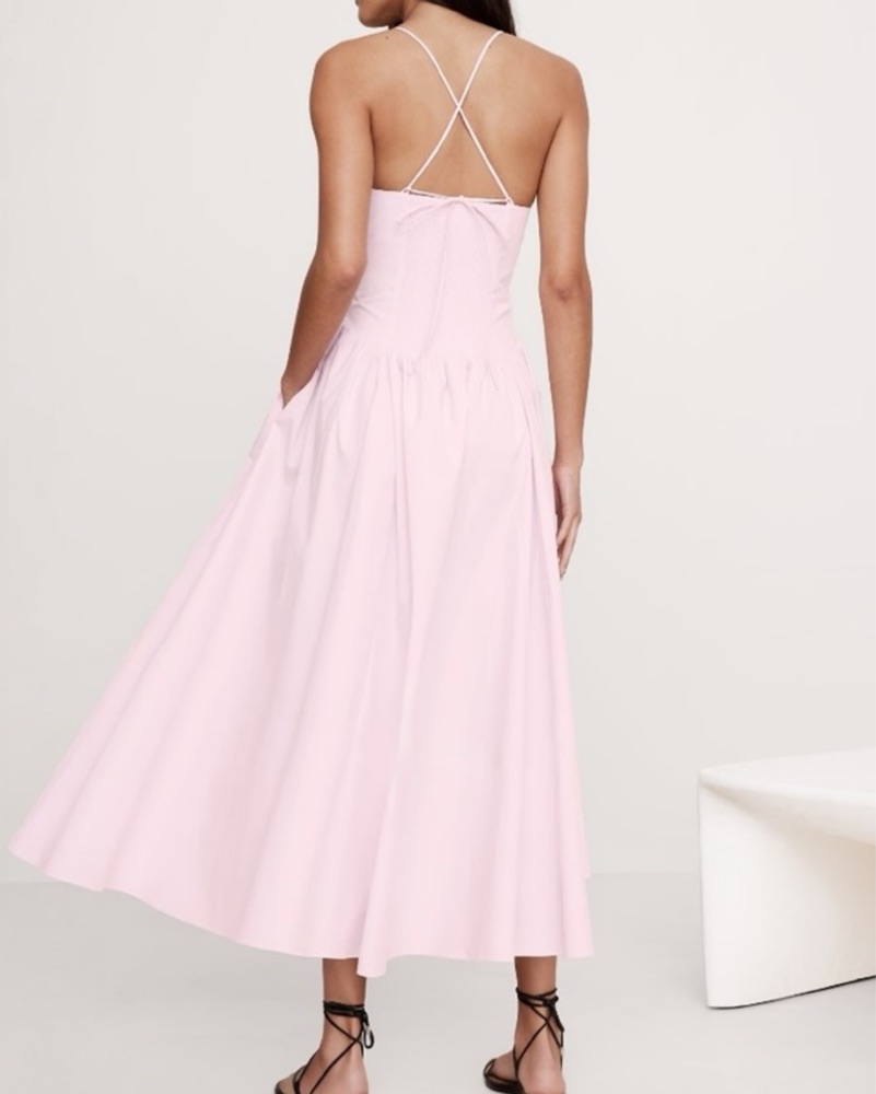 banana republic pink dress Stretch Cotton Poplin Maxi keyhole at back Banana Republic L Pink Satin