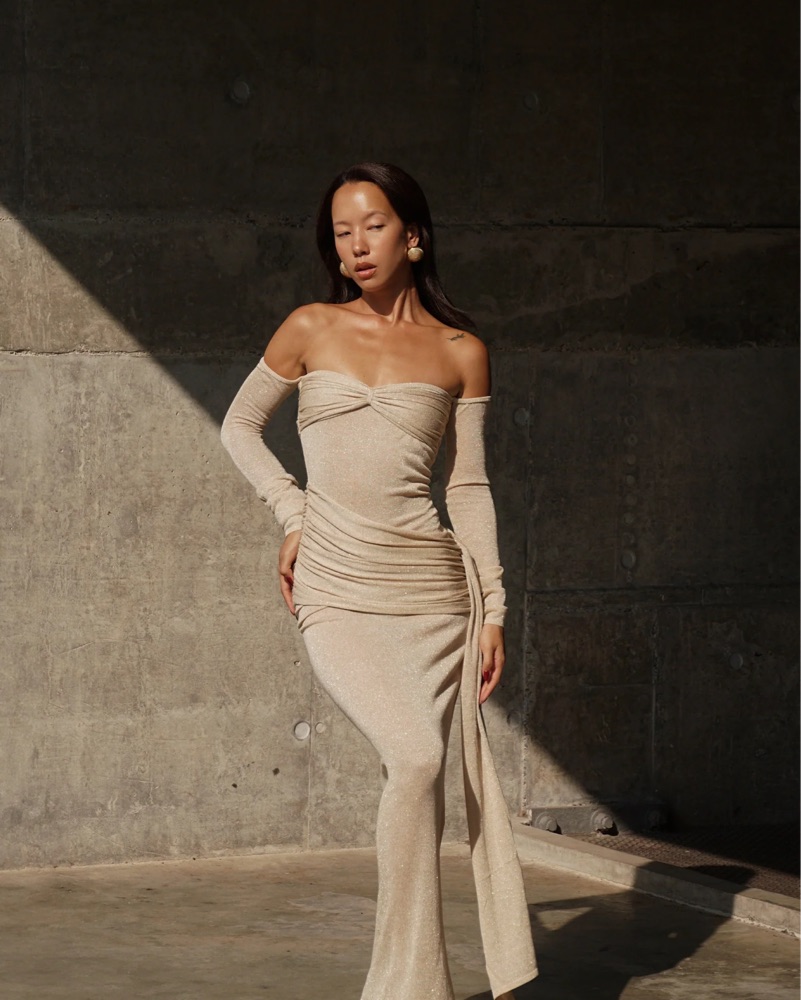 meshki knit dress Atticus Knit Maxi Dress With Sequin / Gold | MESHKI