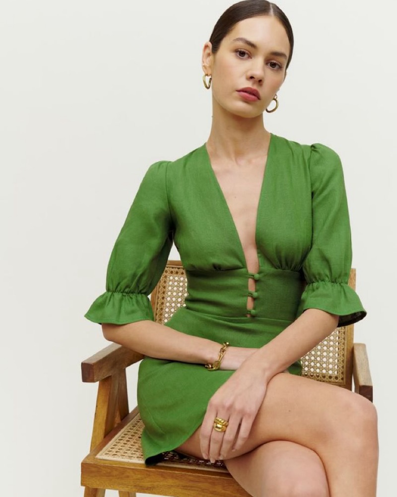 Reformation Green Linen Mini Dress by Reformation - Pickle