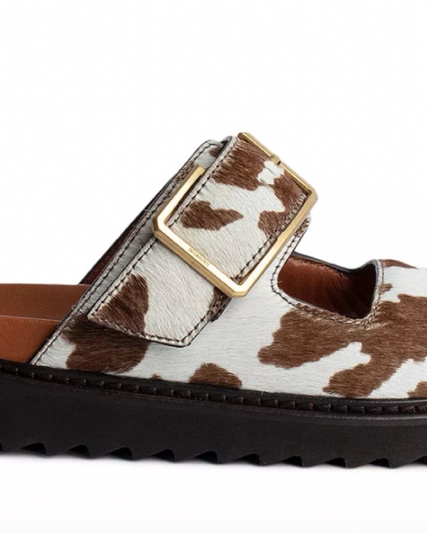 Alpha Cecilia Calf Hair Slide Sandals by Zadig&Voltaire - Pickle