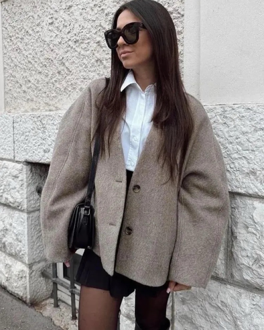 Zara Manteco Wool Straight Cut Jacket by Zara - Pickle