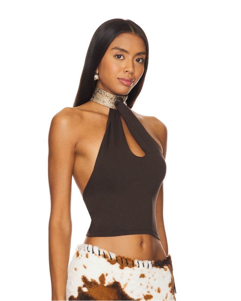 Halter Eyelet Top In Brown by Jaded London - Pickle