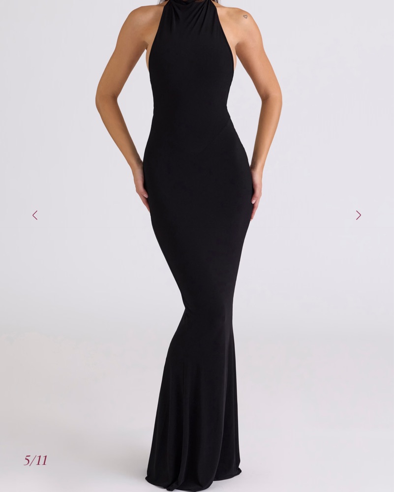 high neck backless long dress Jersey Cowl Neck Backless Maxi Dress in Ivory - 10