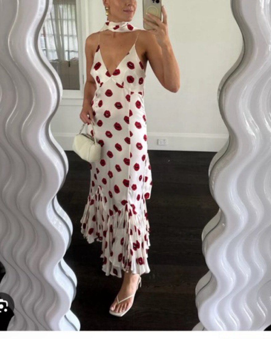 white dress red lips Fashion street beautiful glamorous girl with red lips in a trendy elegant white  dress walks in the city