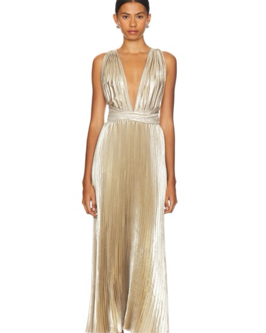 l'ide mystique pleated shimmer maxi dress L'Idee Mystique Pleated Shimmer Maxi Gown In Polar Shimmer - 30% Off