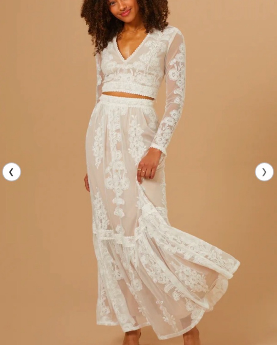 Arissa Embroidered Maxi Skirt/Top Set by Alterd State - Pickle