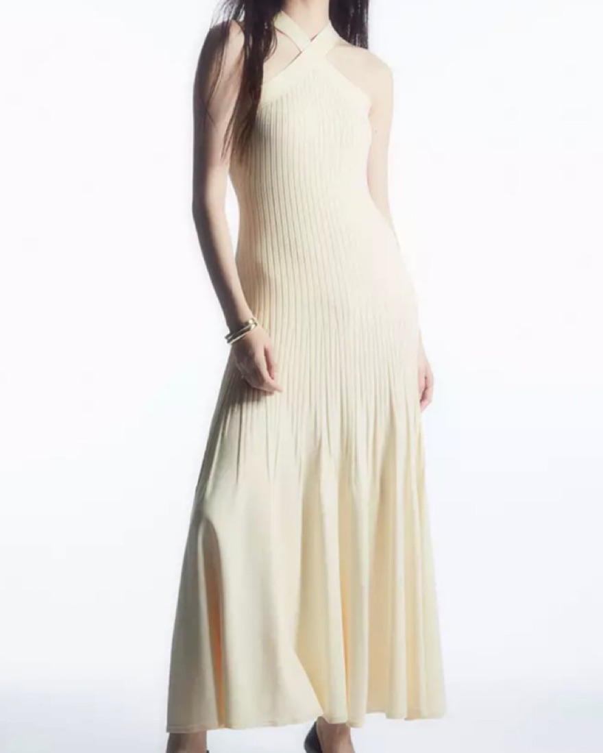 COS Halterneck Ribbed-Knit Midi Dress by COS - Pickle