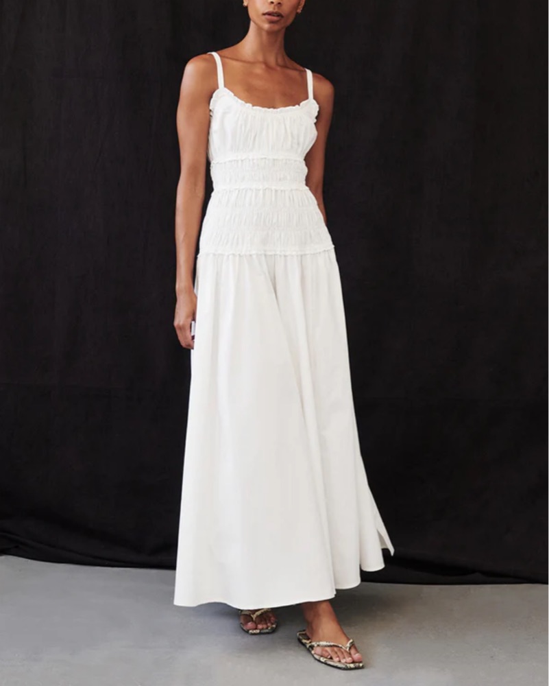 dissh white drop waist dress Coco Strapless Hyrbid Midi Dress in White By DISSH main image 1