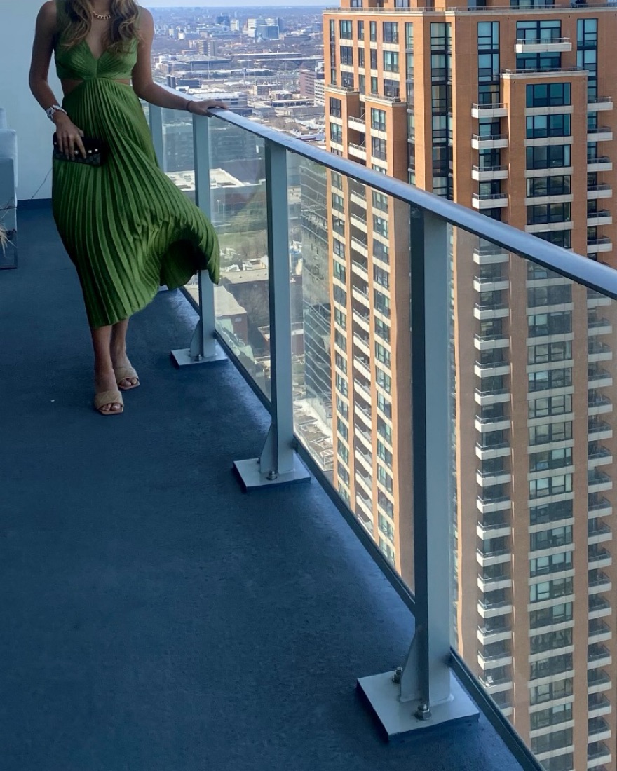 A&F Green Pleated Cut-Out Maxi Dress by Abercrombie and Fitch - Pickle