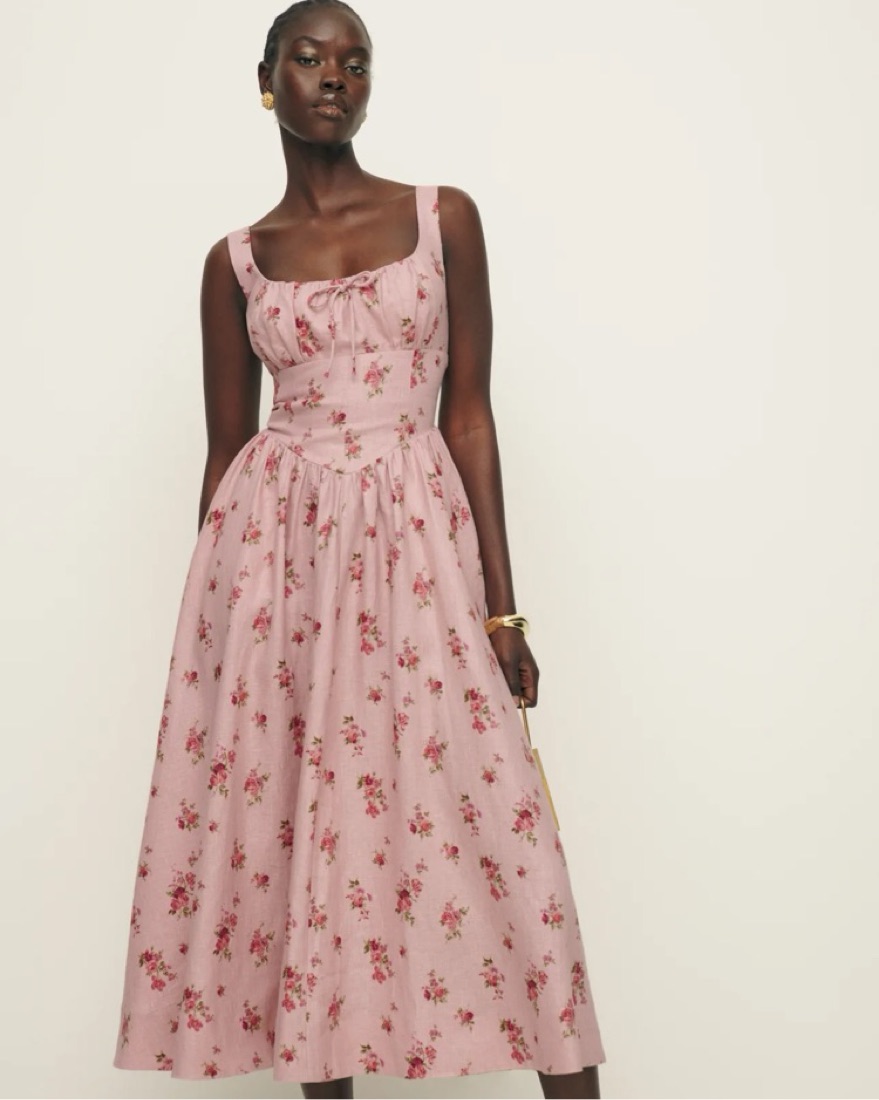 Balia Linen Dress Color: Tea Time by Reformation - Pickle