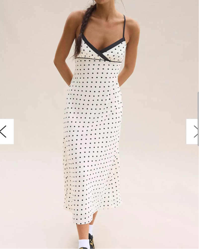 kimchi blue polka dot dress Slip It On Lined Midi by Urban Outfitters Modest Plus Size Black spaghetti strap evening dresses Size:9-10 Y