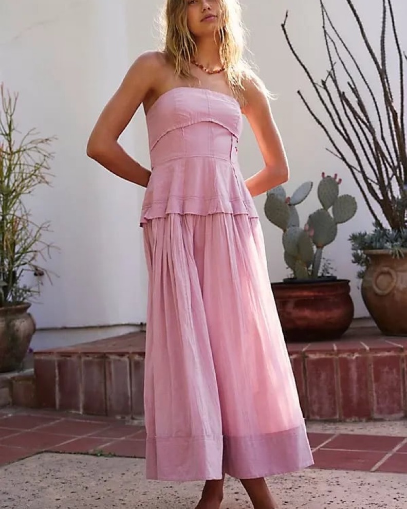 bishop sleeve midi dress Women's Helena Bishop Sleeve Pleated Midi Dress XS/S/M/L/XL/Customize  Aurora Pink MEAN BLVD