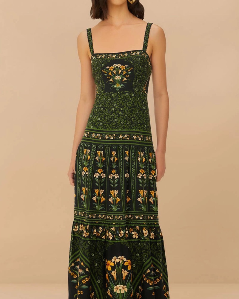 flowers arch sleeveless maxi dress FARM RIO Sleeveless Maxi Dress In Flowers Arch Black