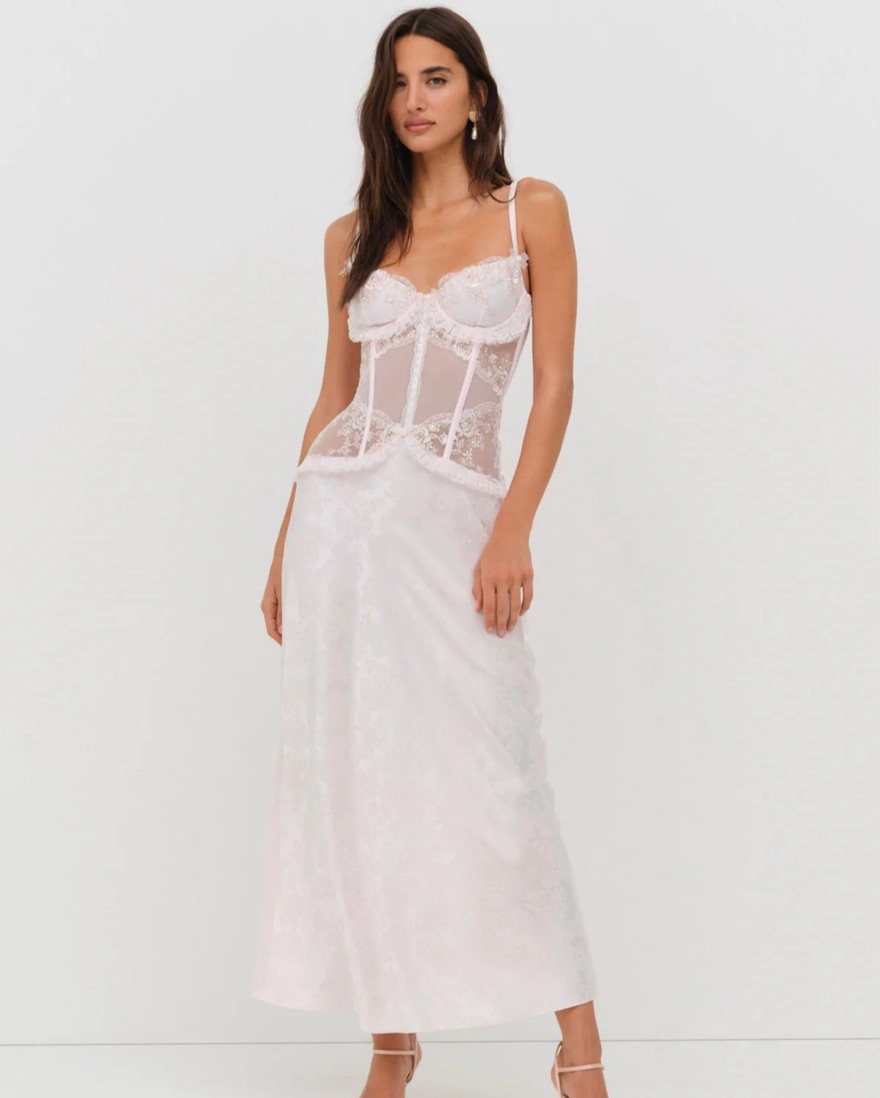 arabella maxi dress for love and lemons Arabella Cotton Maxi Dress-Green Elegant Blossom