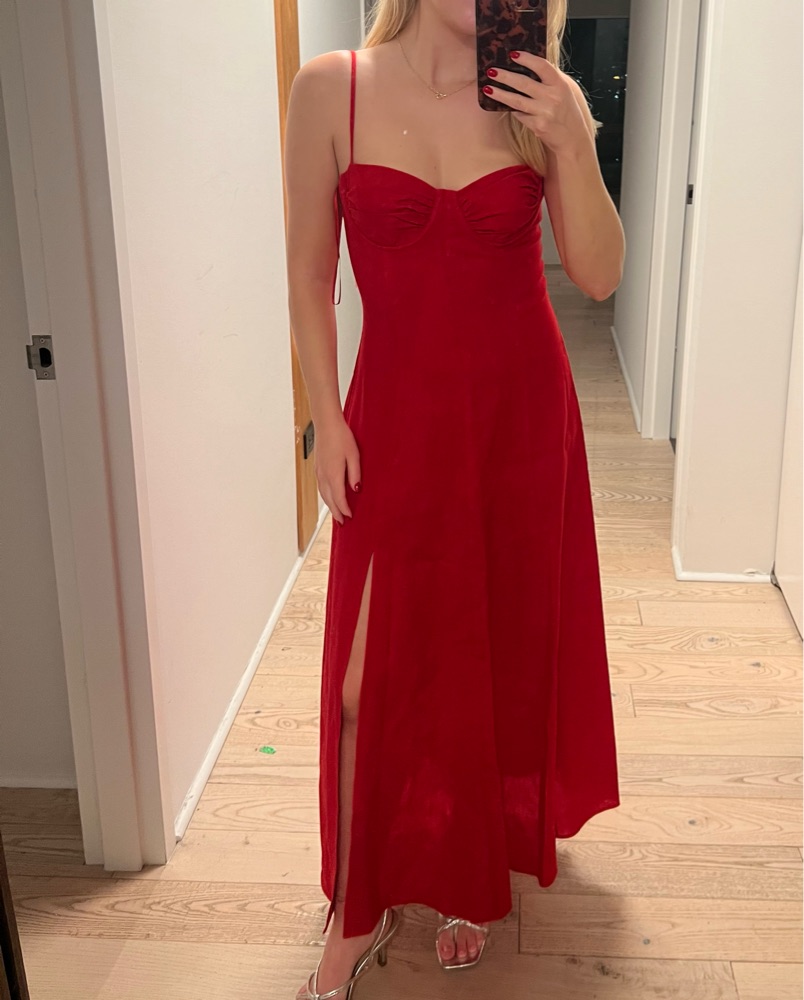 Red Zara Linen Corset Midi Dress by Zara - Pickle