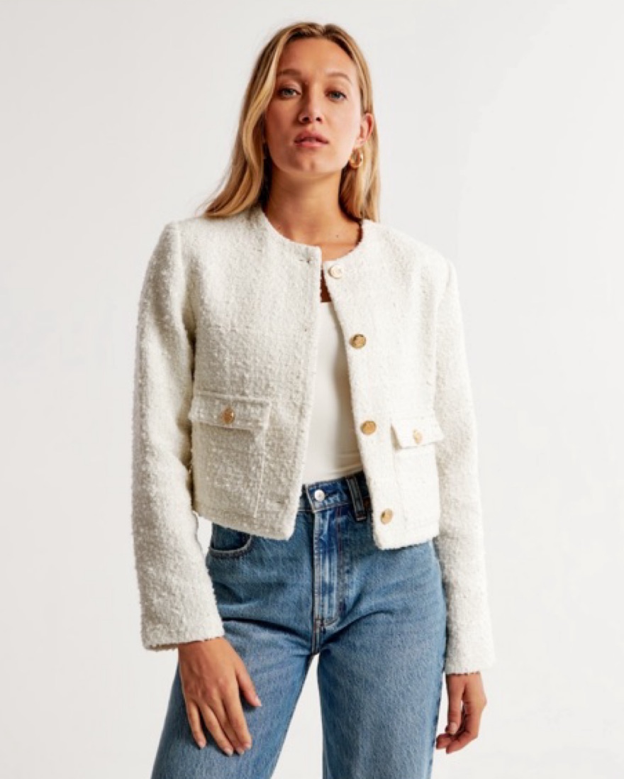 Collarless Tweed Jacket by Abercrombie and Fitch - Pickle