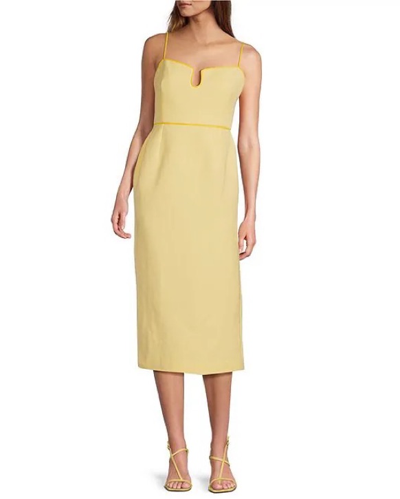 buttercup yellow dress Yellow Sweetheart Belted Midi Dress
