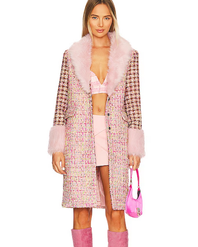 Kim Shui Vegan Fur Lined Tweed Coat by Kim Shui - Pickle