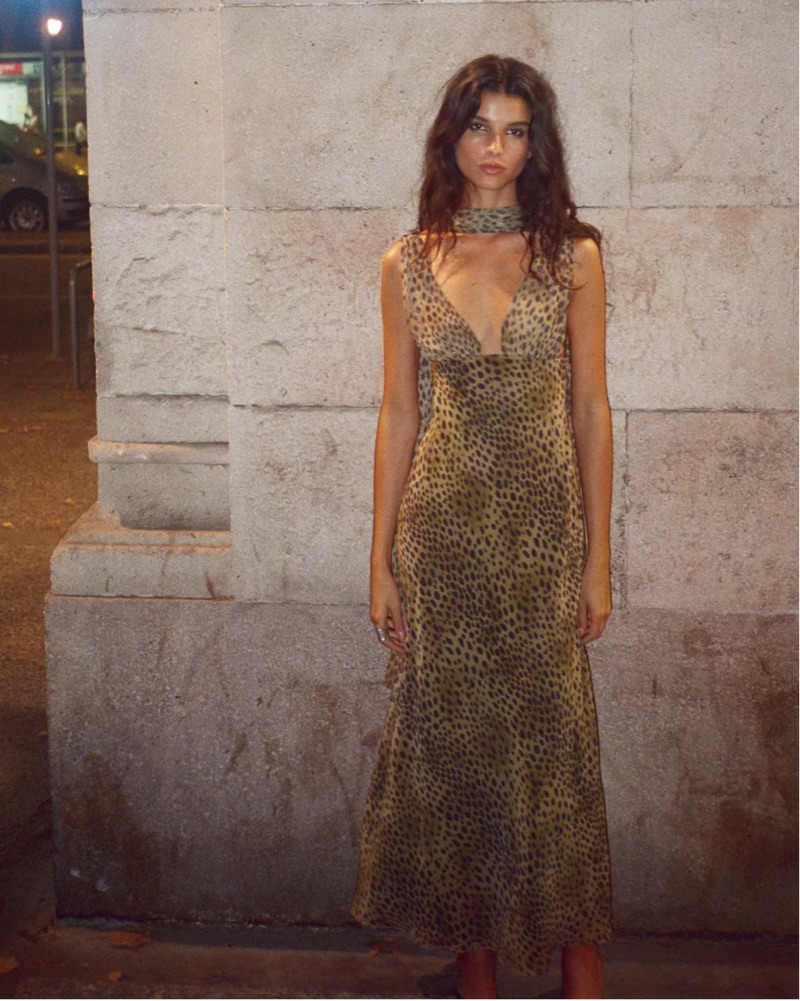 zara animal print dress green Green Halter Neck Dress – Style Cheat main image 1