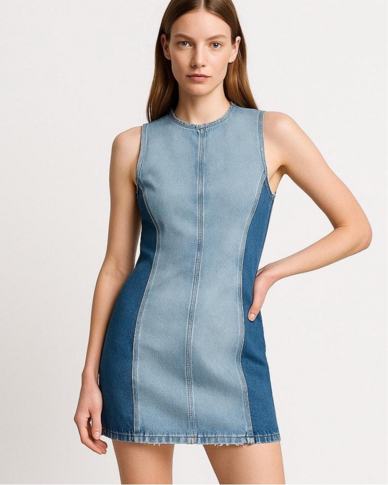 Zara Two Tone Denim Mini Dress by Zara - Pickle
