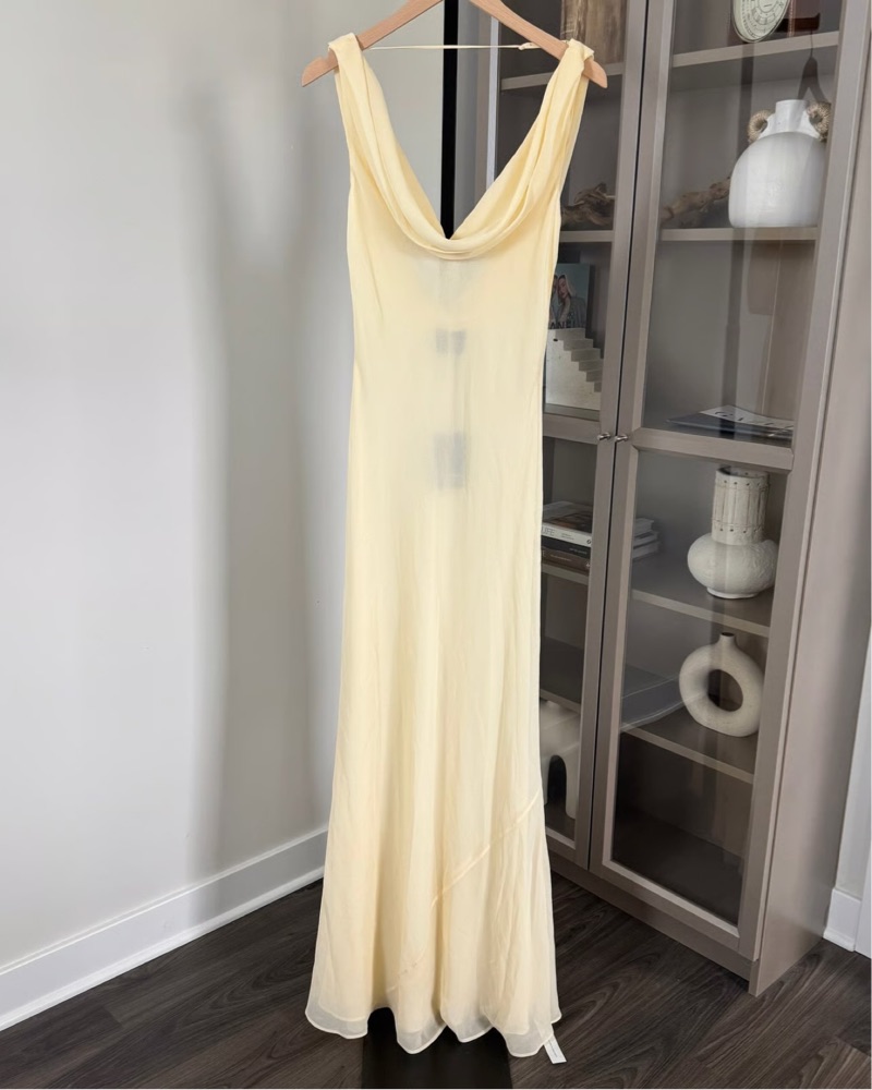 reformation sheer dress REFORMATION Sheer-cape Silk Midi Dress - Blonde