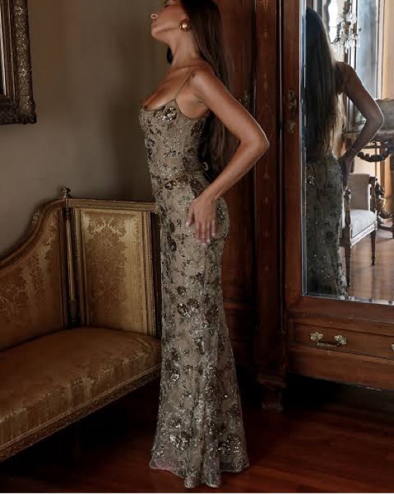 olive bronze head beaded embellished corset maxi dress Clothing: Maxi Dresses: 'Naima' Bronze Hand Beaded Embellished Corset Maxi  Dress