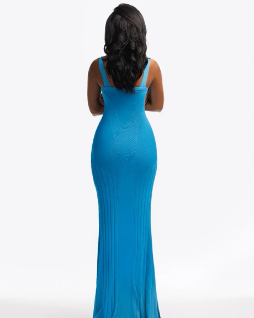 hanifa blue dress Hanifa Colorblock Pattern Long Dress in Blue/Orange, Women's S